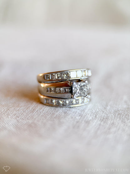 Vintage 1990s Bridal Set, Diamond Engagement Ring & Wedding Band