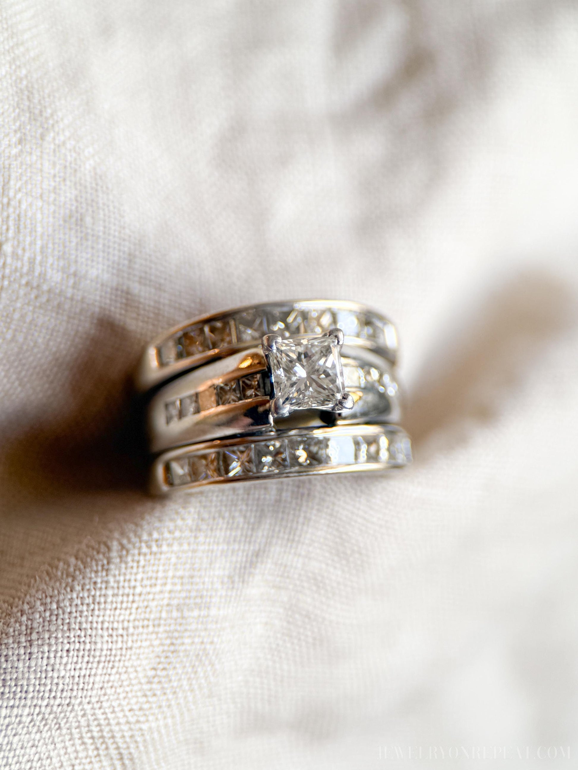 Vintage 1990s Bridal Set, Diamond Engagement Ring & Wedding Band