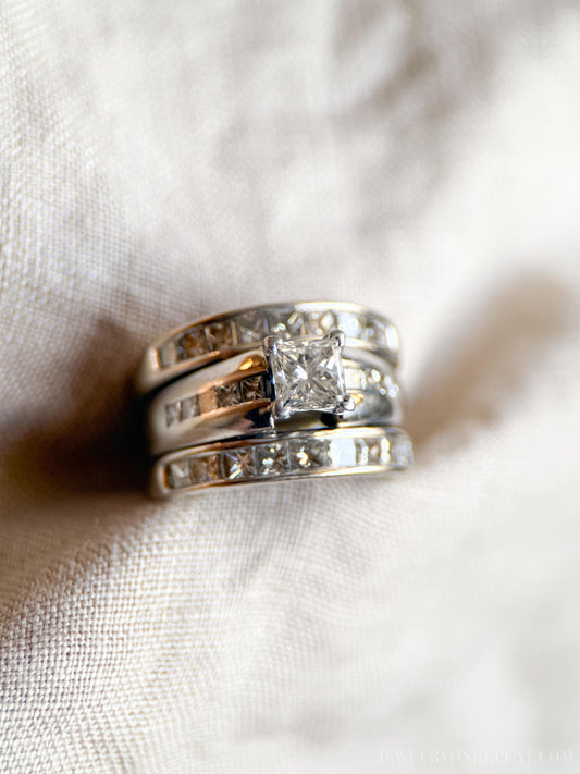 Vintage 1990s Bridal Set, Diamond Engagement Ring & Wedding Band
