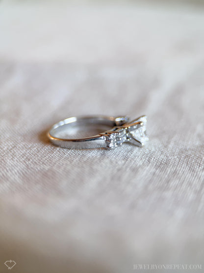 Vintage Diamond Engagement Ring, Princess Cut, 14k White Gold, 1990s Baguette Accent Bridal Ring