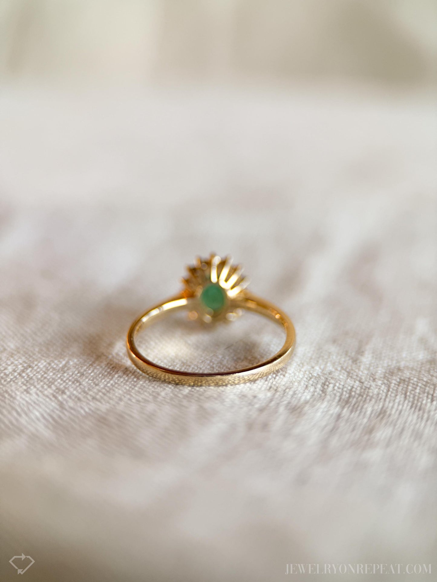 Vintage Emerald and Diamond Halo Ring in 10k Gold, Retro Jewelry from the 1990s - Timeless, Sustainable, @JewelryOnRepeat