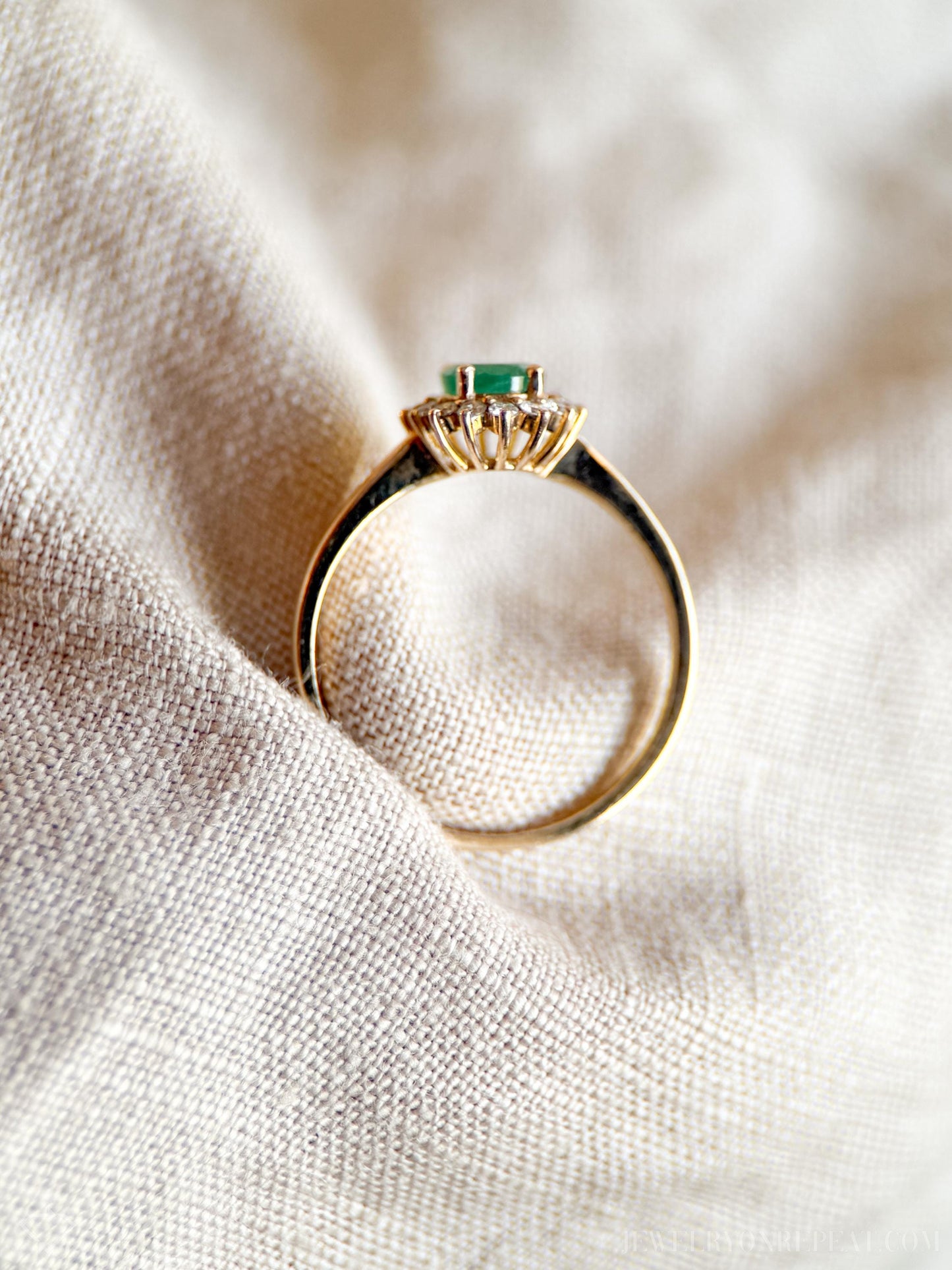 Vintage Emerald and Diamond Halo Ring in 10k Gold, Retro Jewelry from the 1990s - Timeless, Sustainable, @JewelryOnRepeat