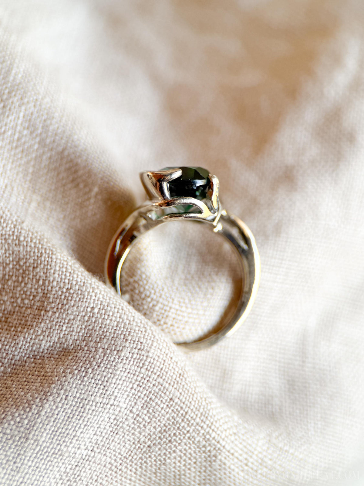 Vintage 1980s Green Garnet Gemstone Ring, 14k White Gold