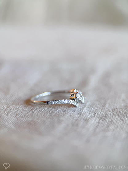 Vintage Diamond Engagement Ring, Round Cut, 14k White Gold, 1990s Two Stone Prong Setting