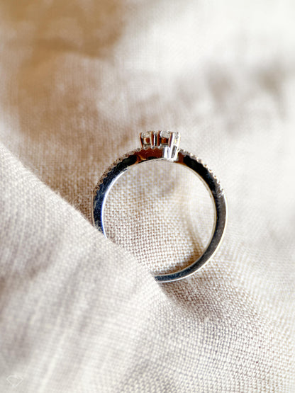 Vintage Diamond Engagement Ring, Round Cut, 14k White Gold, 1990s Two Stone Prong Setting