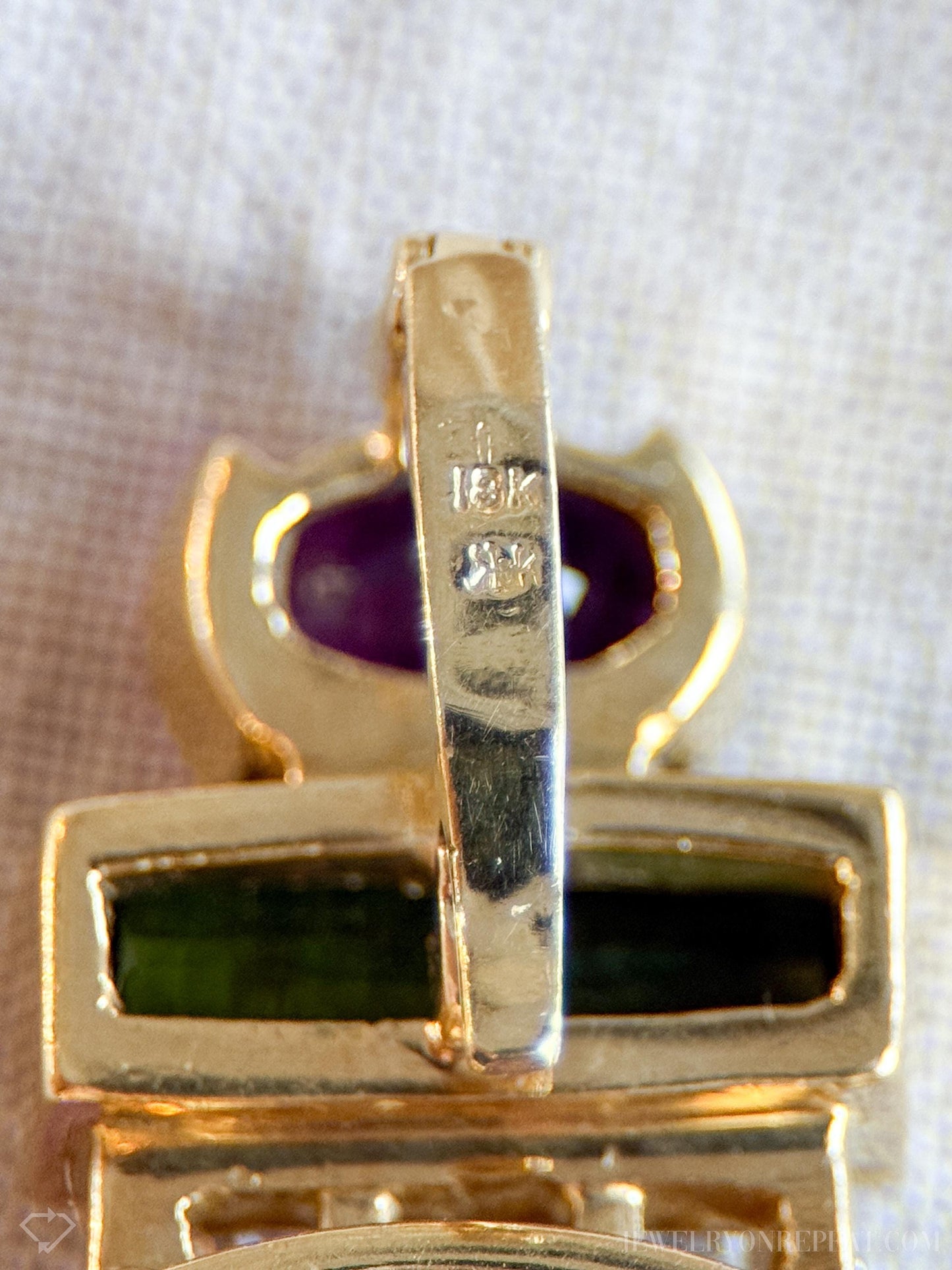 Vintage Amethyst and Tourmaline Gemstone Pendant Enhancer in 18k Gold, Retro 1990s Jewelry - Timeless, Sustainable, @JewelryOnRepeat