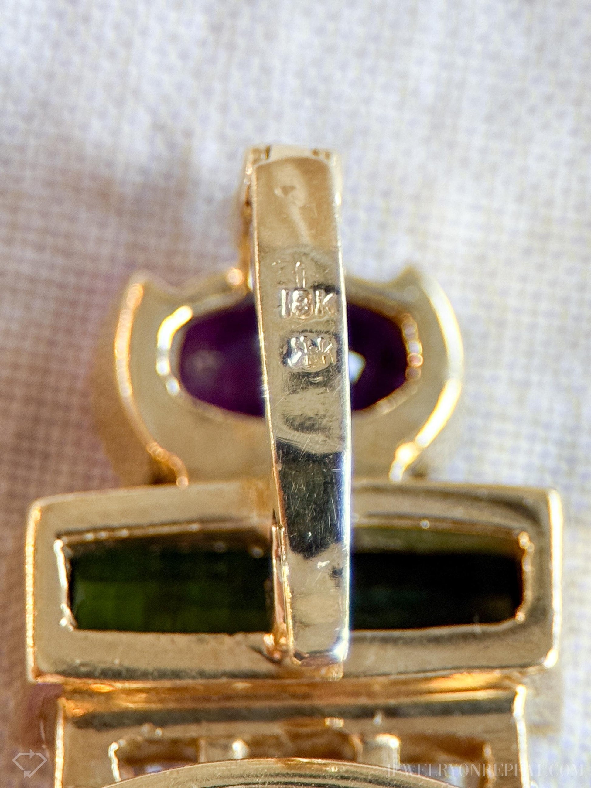 Vintage Amethyst and Tourmaline Gemstone Pendant Enhancer in 18k Gold, Retro 1990s Jewelry - Timeless, Sustainable, @JewelryOnRepeat