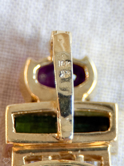 Vintage 1980s Amethyst & Tourmaline Pendant Enhancer, 18k Gold