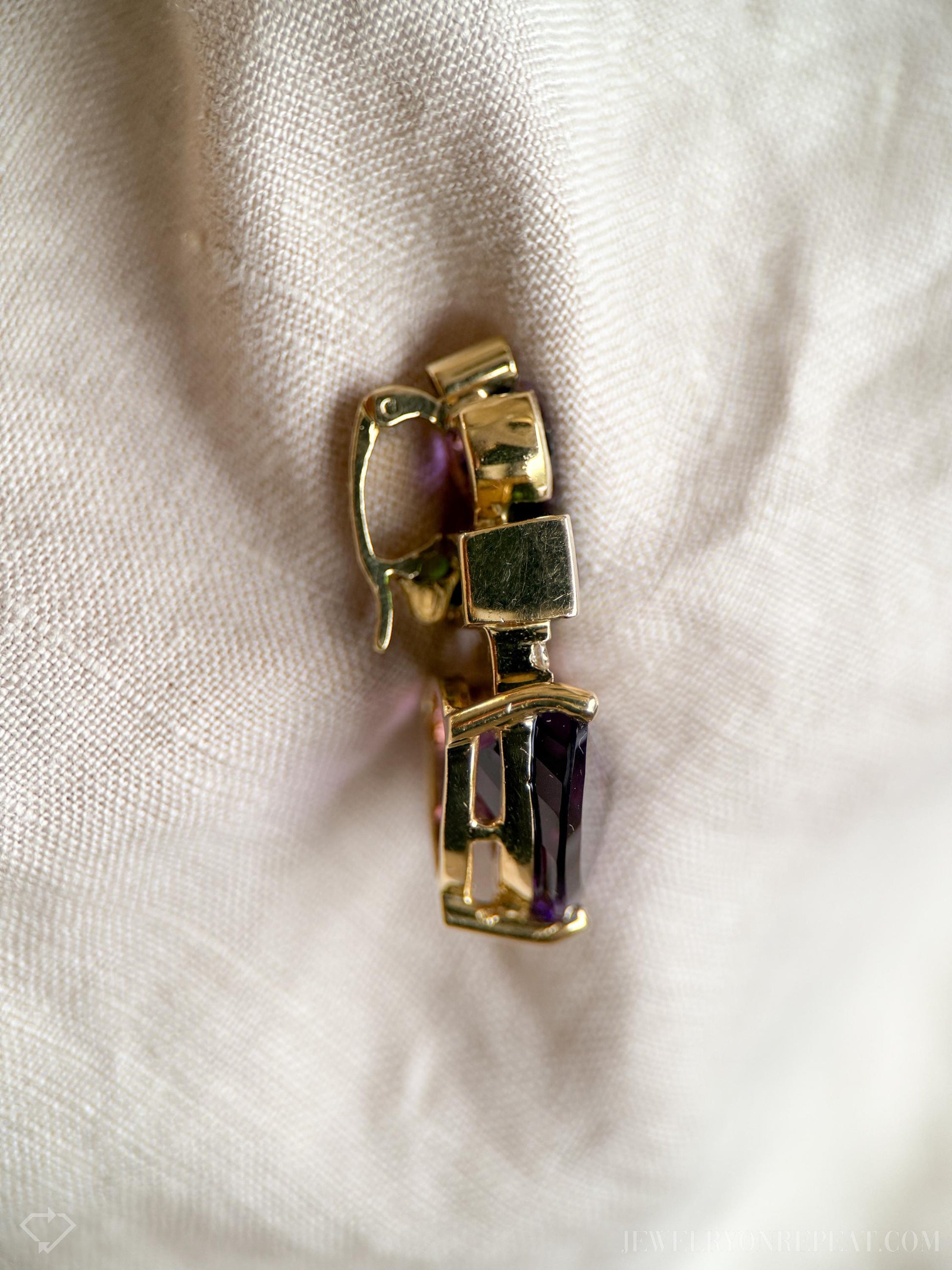 Vintage Amethyst and Tourmaline Gemstone Pendant Enhancer in 18k Gold, Retro 1990s Jewelry - Timeless, Sustainable, @JewelryOnRepeat