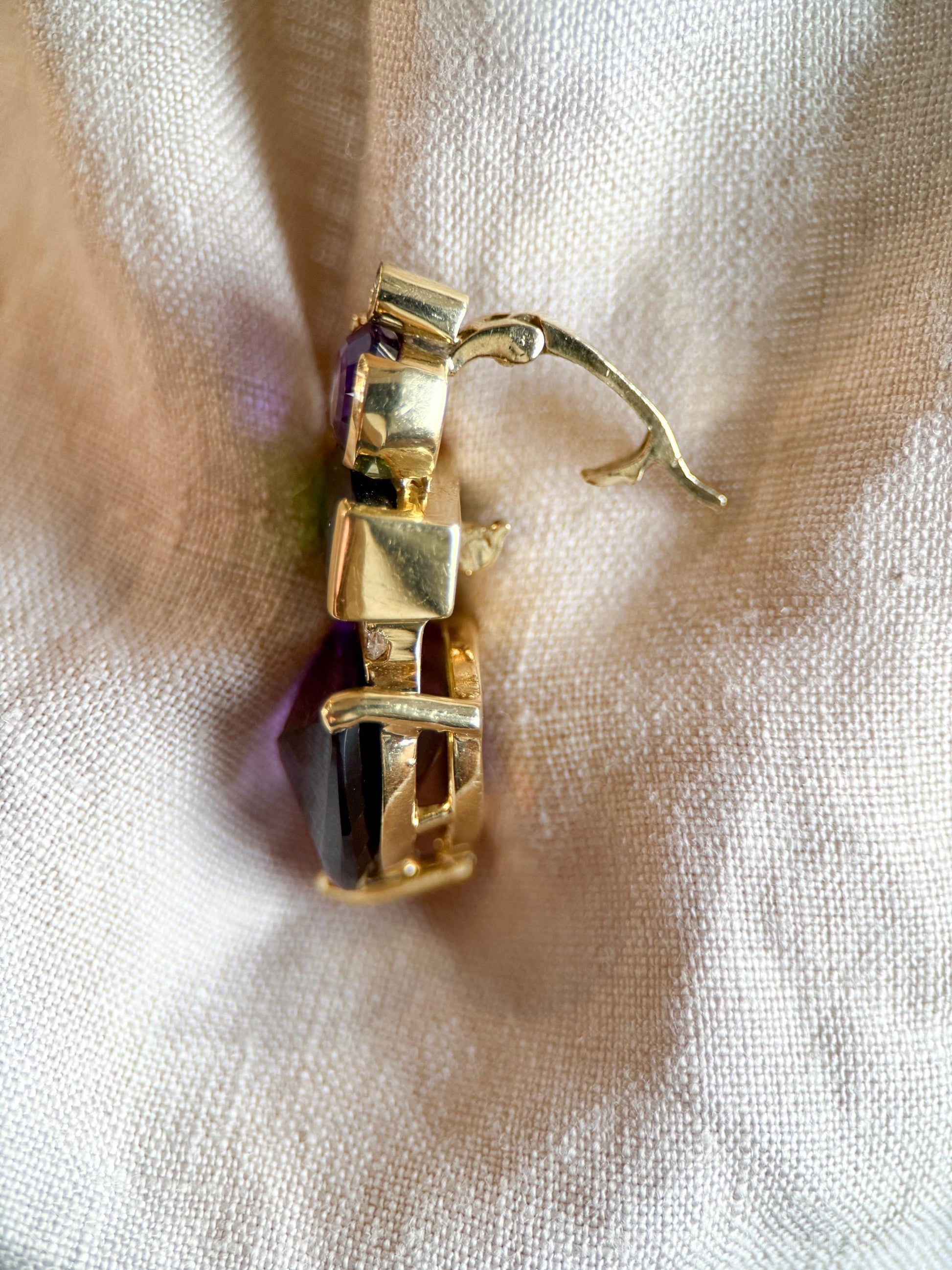 Vintage Amethyst and Tourmaline Gemstone Pendant Enhancer in 18k Gold, Retro 1990s Jewelry - Timeless, Sustainable, @JewelryOnRepeat