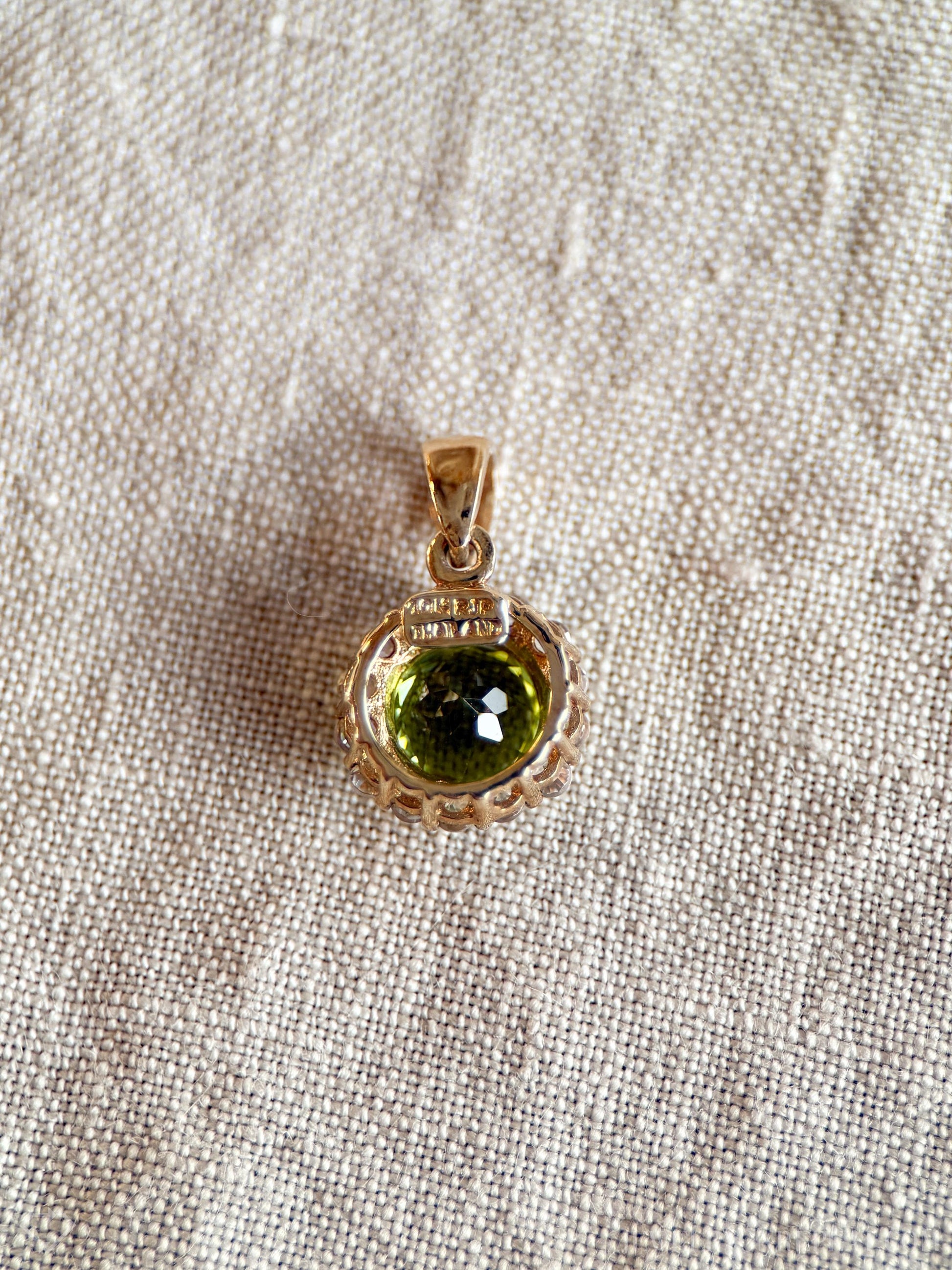 Vintage Peridot Gemstone Halo Pendant in 10k Gold, Retro Jewelry from the 1990s - Timeless, Sustainable, @JewelryOnRepeat