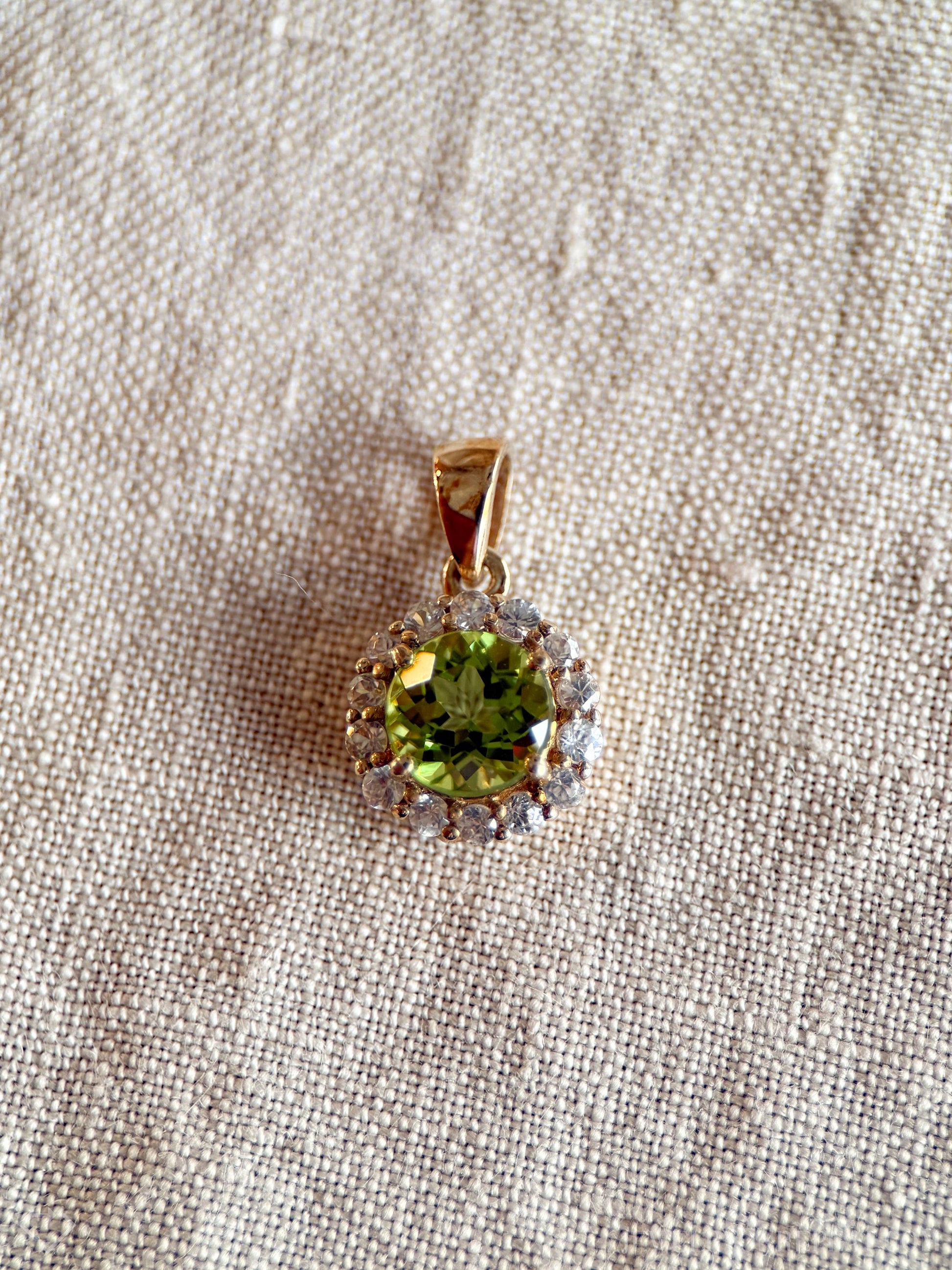 Vintage Peridot Gemstone Halo Pendant in 10k Gold, Retro Jewelry from the 1990s - Timeless, Sustainable, @JewelryOnRepeat