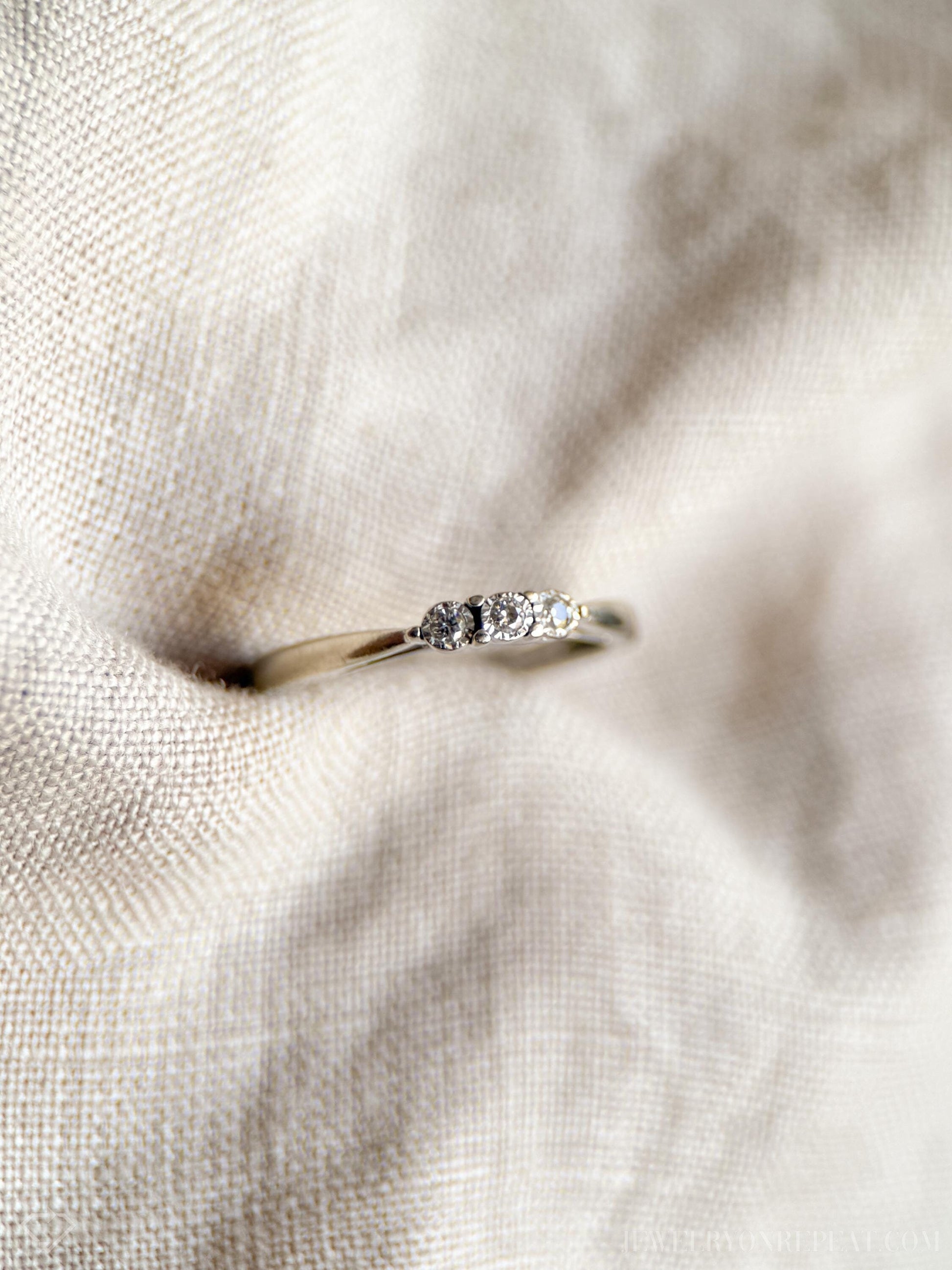 Vintage Diamond Three Stone Ring in 10k White Gold, Retro Jewelry from the 1990s - Timeless, Sustainable, @JewelryOnRepeat