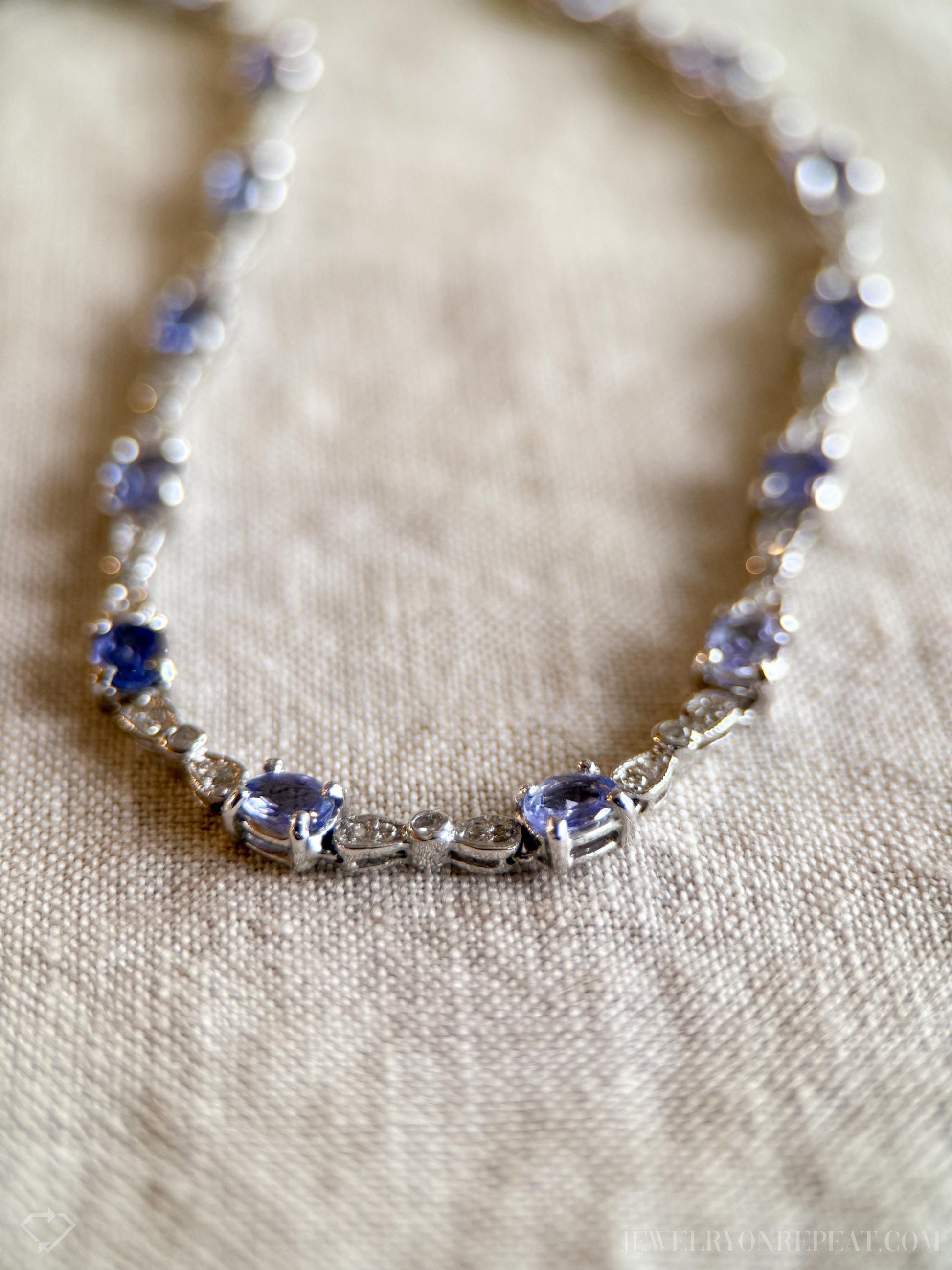 Vintage Tanzanite Gemstone and Diamond Necklace in 14k White Gold, Vintage Jewelry from the 1990s - Timeless, Sustainable, @JewelryOnRepeat