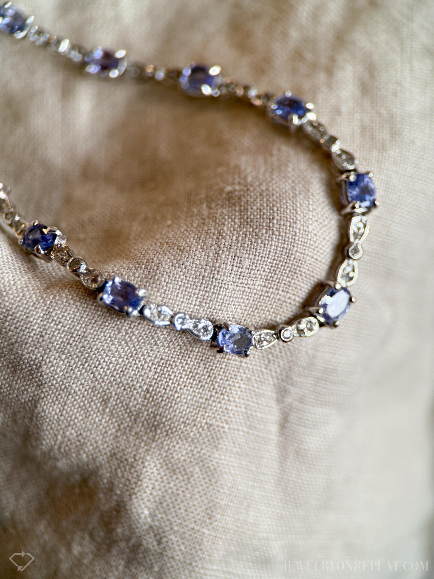 Vintage Tanzanite Gemstone and Diamond Necklace in 14k White Gold, Vintage Jewelry from the 1990s - Timeless, Sustainable, @JewelryOnRepeat