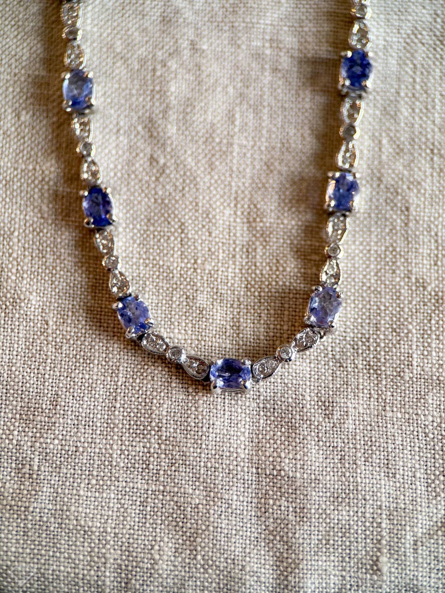 Vintage Tanzanite Gemstone and Diamond Necklace in 14k White Gold, Vintage Jewelry from the 1990s - Timeless, Sustainable, @JewelryOnRepeat