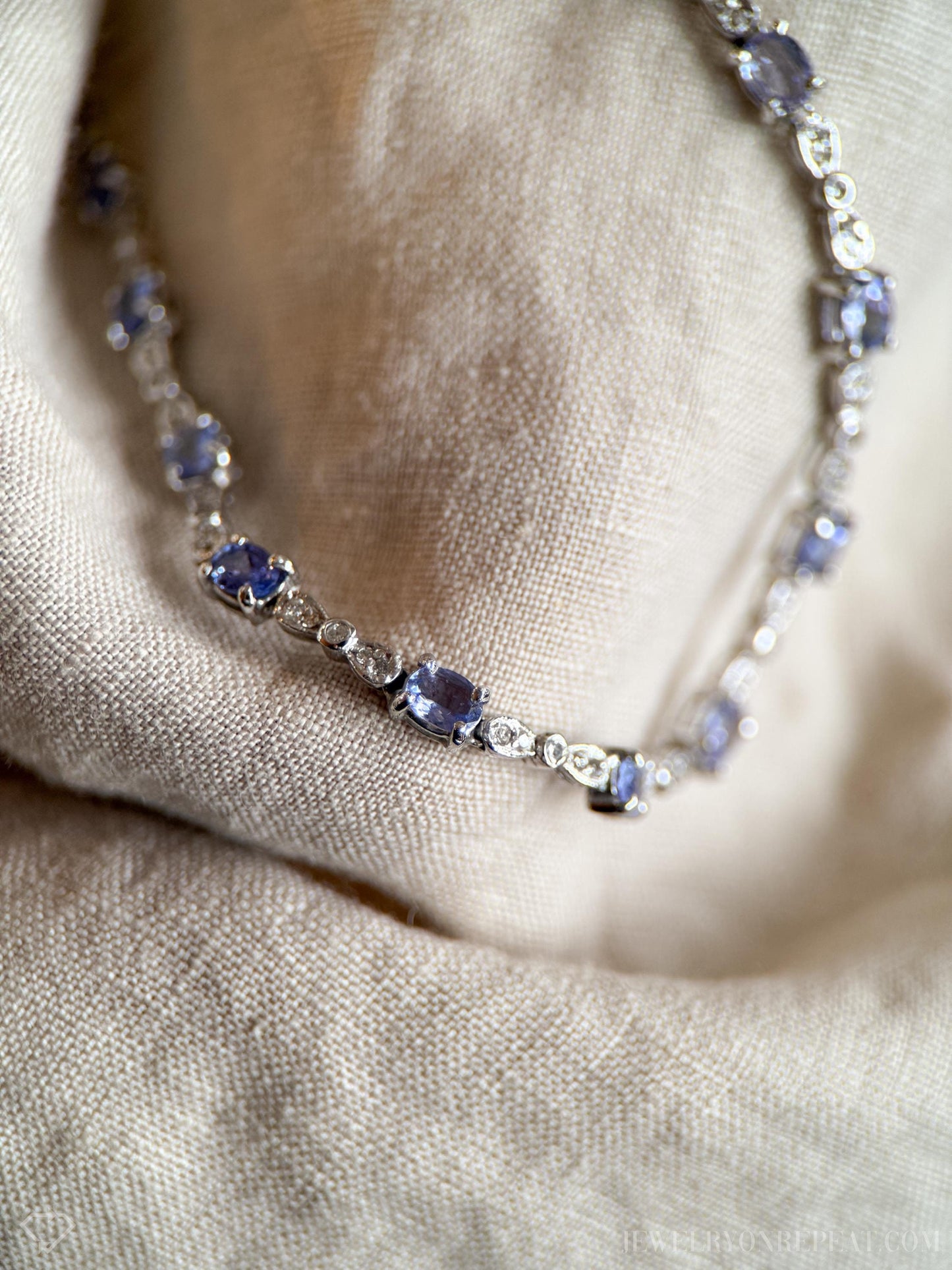 Vintage Tanzanite Gemstone and Diamond Necklace in 14k White Gold, Vintage Jewelry from the 1990s - Timeless, Sustainable, @JewelryOnRepeat