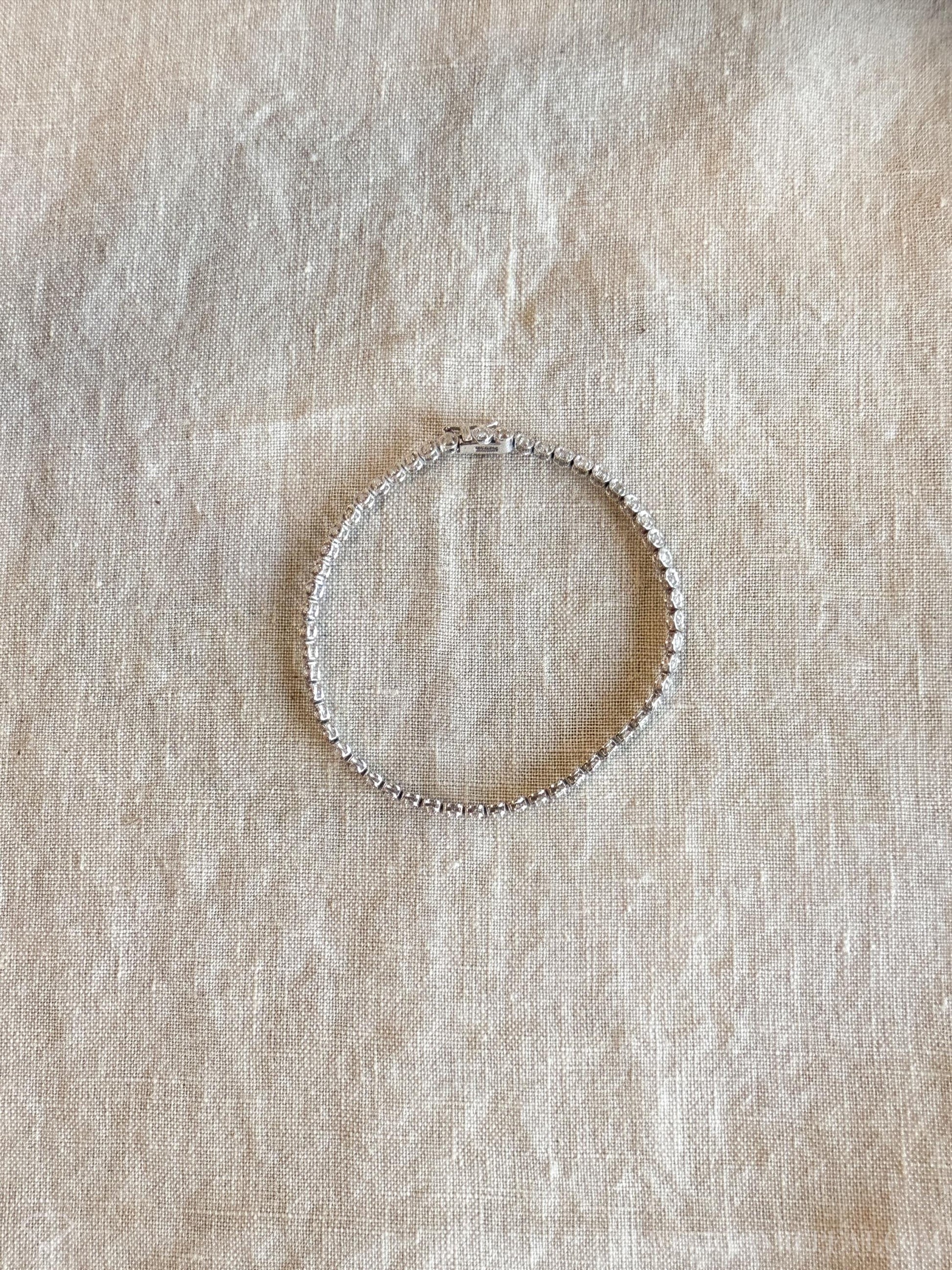 Vintage Diamond Tennis Bracelet, Round Cut, 18k White Gold, 1990s Prong Enhancer Link Bracelet