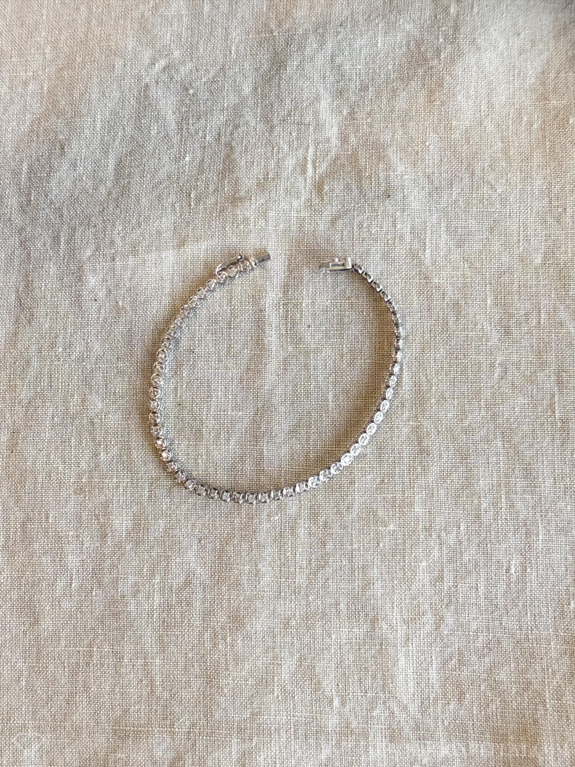 Vintage Diamond Tennis Bracelet, Round Cut, 18k White Gold, 1990s Prong Enhancer Link Bracelet