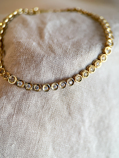 Vintage Diamond Tennis Bracelet, Round Cut, 18k Gold, 1990s Prong Enhancer Link Bracelet