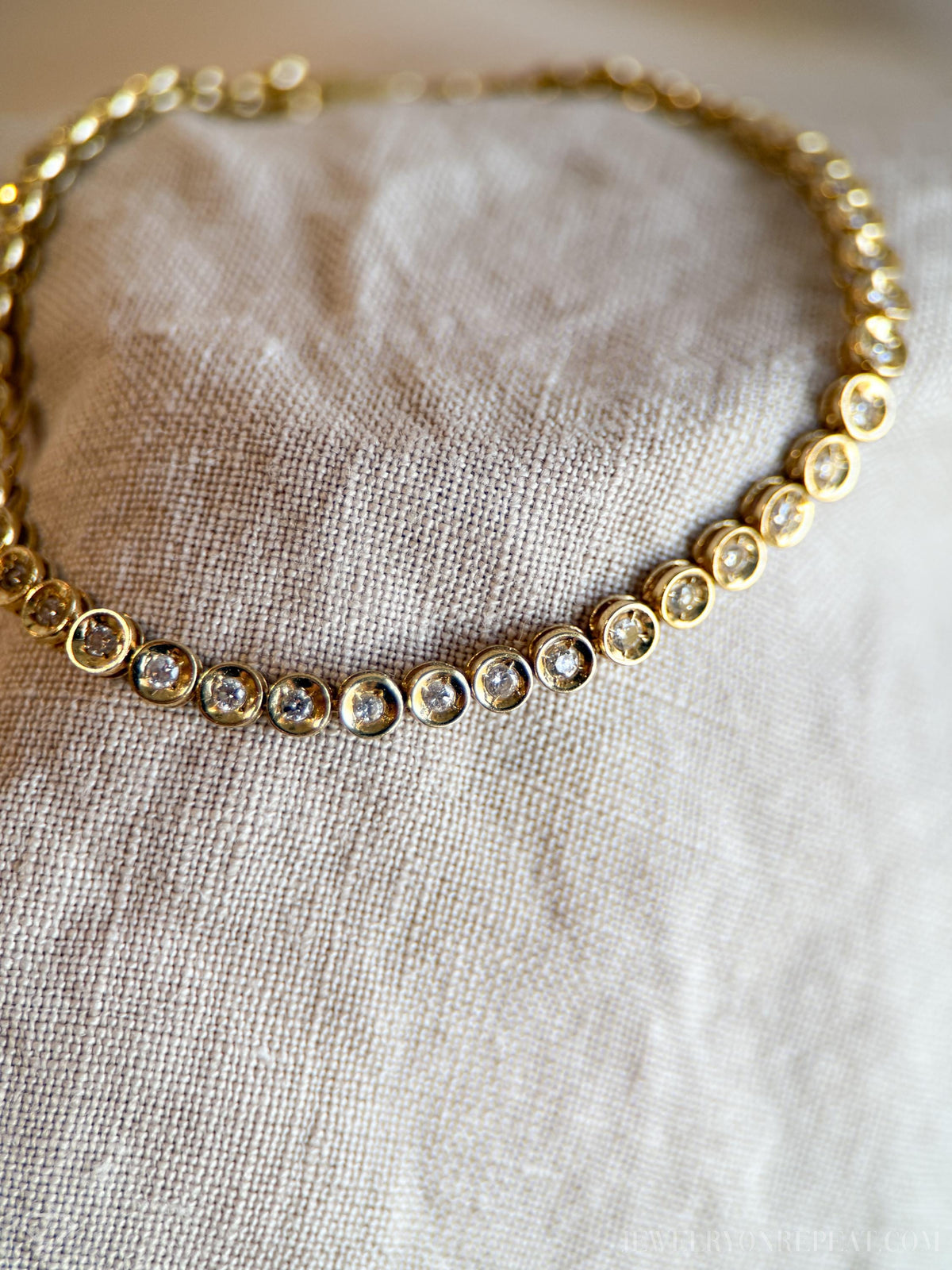 Vintage Diamond Tennis Bracelet, Round Cut, 18k Gold, 1990s Prong Enhancer Link Bracelet