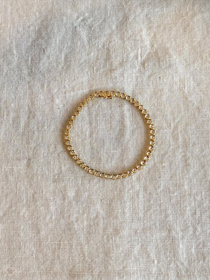Vintage Diamond Tennis Bracelet, Round Cut, 18k Gold, 1990s Prong Enhancer Link Bracelet