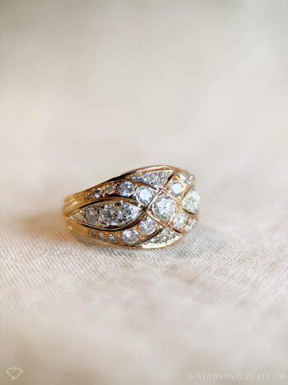 Vintage 1950s Diamond Engagement Ring, 14k Gold Wedding Band, Criss Cross Design • One-of-a-kind Jewelry