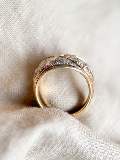 Vintage 1950s Diamond Engagement Ring, 14k Gold Wedding Band, Criss Cross Design • One-of-a-kind Jewelry