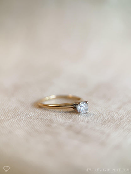 Vintage Diamond Engagement Ring, Round Cut, 14k Gold, Solitaire Bridal Ring