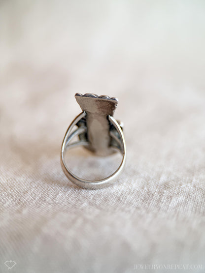 Vintage Turquoise Sterling Silver Ring, Feather Arrow Statement, Boho Southwestern Jewelry