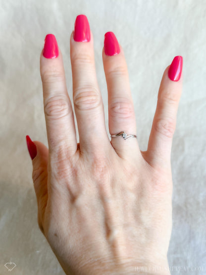 Vintage Diamond Engagement Ring, Round Cut, 18k White Gold, 1990s Swirl Solitaire Prong Setting