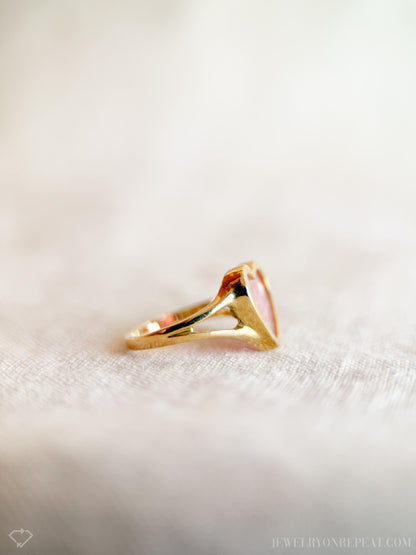 Vintage Rhodochrosite Ring, 18k Gold, Heart Shaped Statement Ring, 1990s Bold Jewelry