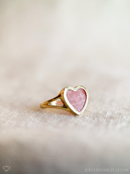 Vintage Rhodochrosite Ring, 18k Gold, Heart Shaped Statement Ring, 1990s Bold Jewelry
