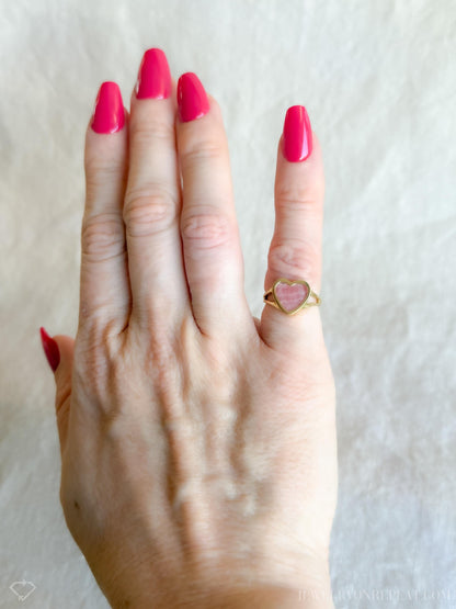 Vintage Rhodochrosite Ring, 18k Gold, Heart Shaped Statement Ring, 1990s Bold Jewelry