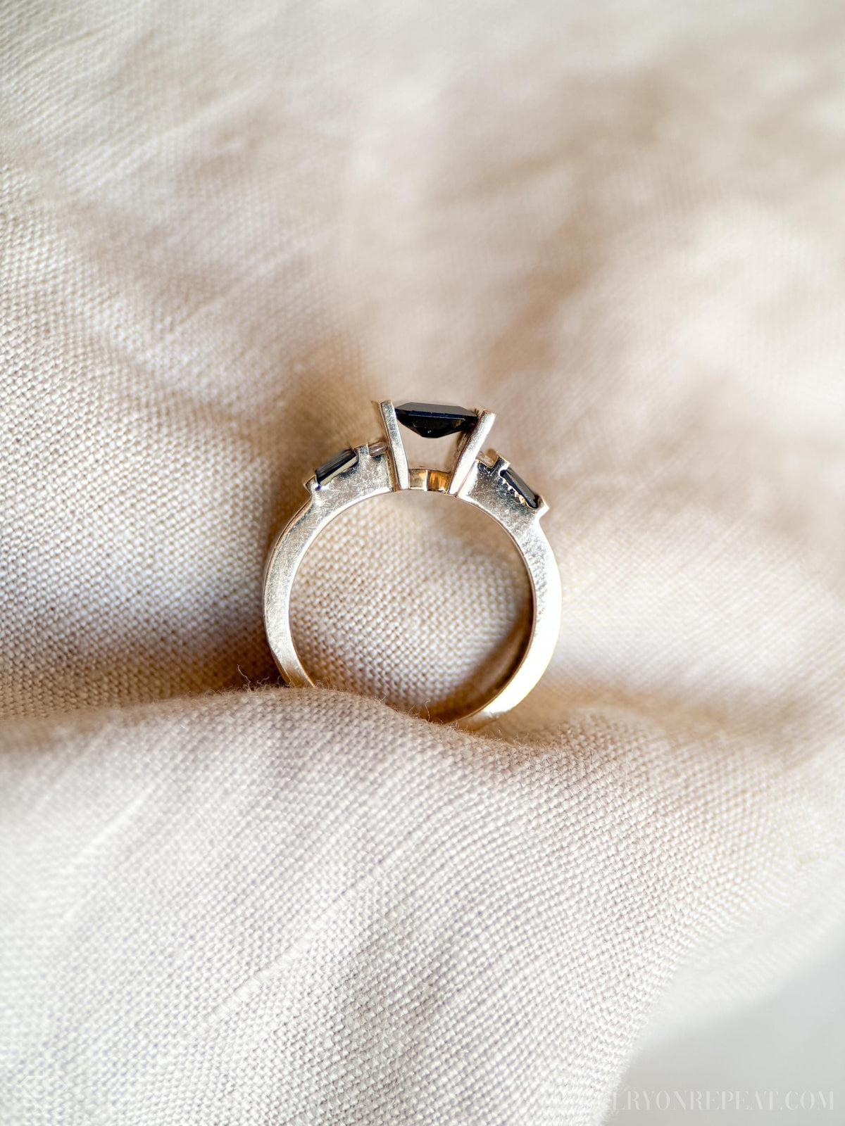 Vintage Sapphire and Diamond Engagement Ring, 14k Gold, Channel Emerald Baguette, Alternative Bridal Jewelry