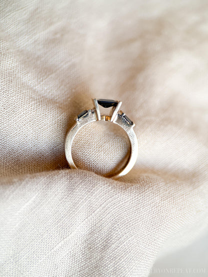 Vintage Sapphire and Diamond Engagement Ring, 14k Gold, Channel Emerald Baguette, Alternative Bridal Jewelry