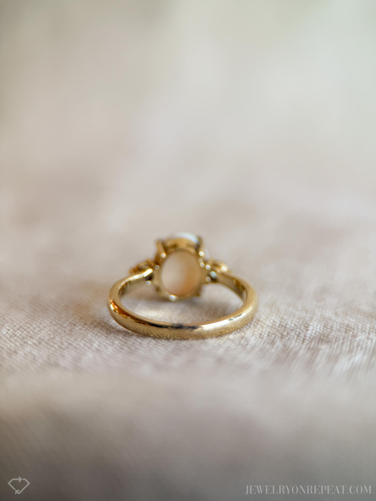 Vintage Opal Ring, 14k Gold, Oval Three Stone Statement Ring, Bold Gemstone Jewelry