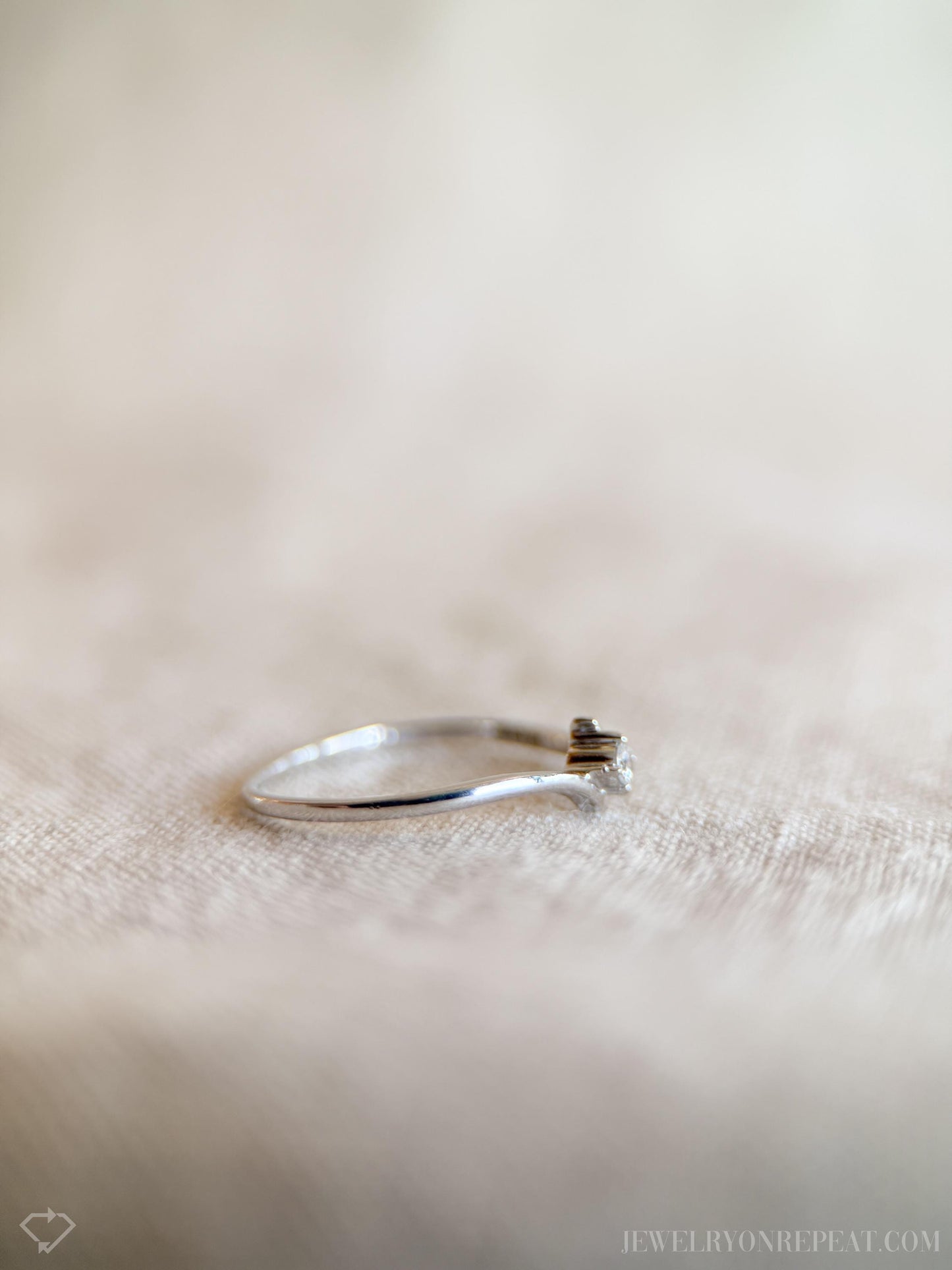 Vintage Diamond Engagement Ring, Round Cut, 14k White Gold, 1990s Solitaire Swirl Design