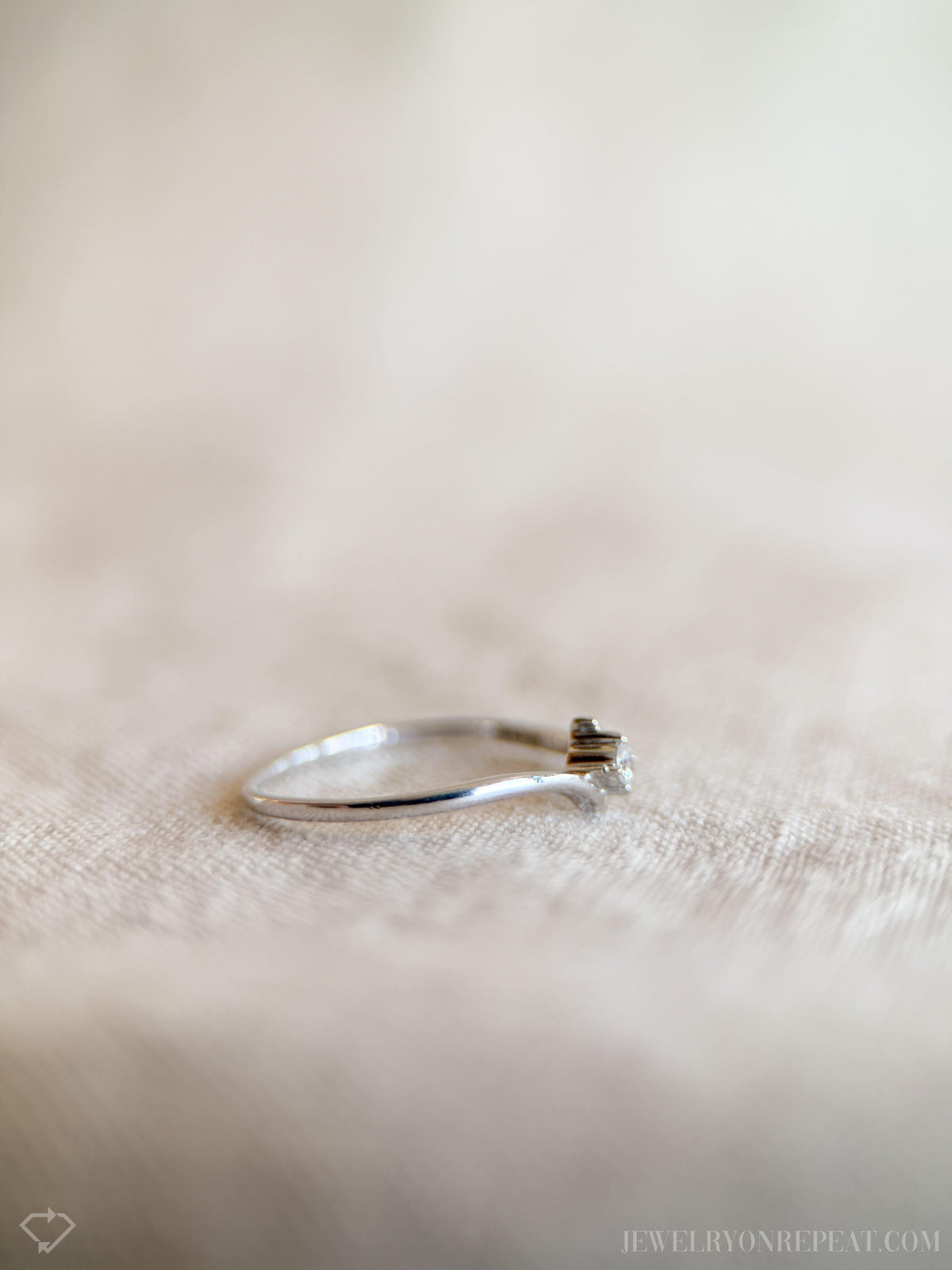 Vintage Diamond Engagement Ring, Round Cut, 14k White Gold, 1990s Solitaire Swirl Design