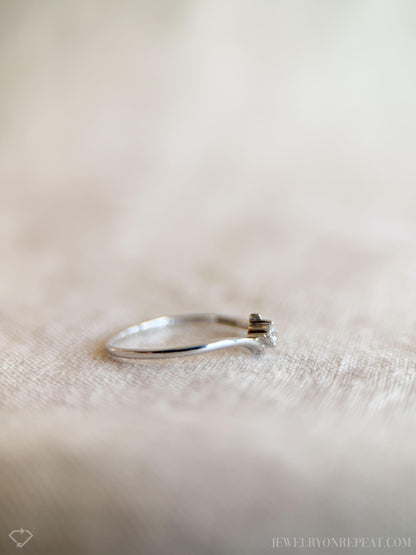 Vintage Diamond Engagement Ring, Round Cut, 14k White Gold, 1990s Solitaire Swirl Design