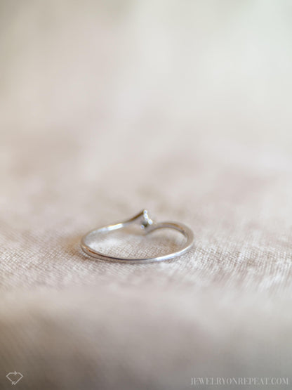 Vintage Diamond Engagement Ring, Round Cut, 14k White Gold, 1990s Solitaire Swirl Design