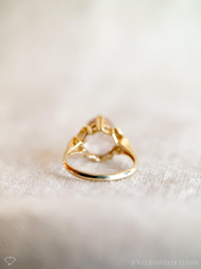 Vintage Kunzite Ring, 14k Gold Oval Floral Statement Ring, Bold Jewelry