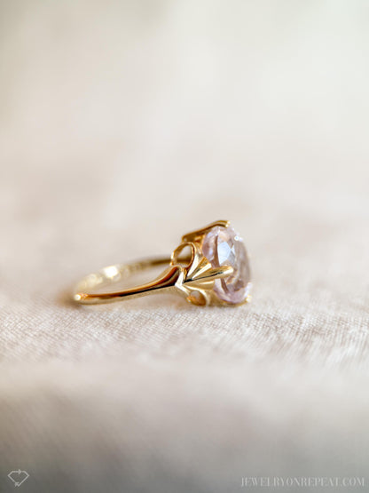 Vintage Kunzite Ring, 14k Gold Oval Floral Statement Ring, Bold Jewelry