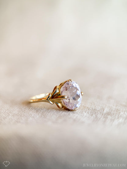 Vintage Kunzite Ring, 14k Gold Oval Floral Statement Ring, Bold Jewelry