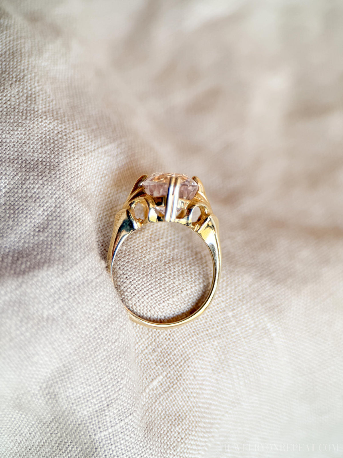 Vintage Kunzite Ring, 14k Gold Oval Floral Statement Ring, Bold Jewelry