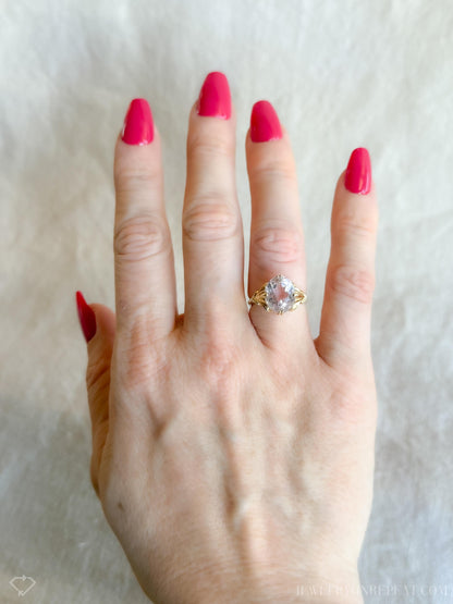 Vintage Kunzite Ring, 14k Gold Oval Floral Statement Ring, Bold Jewelry