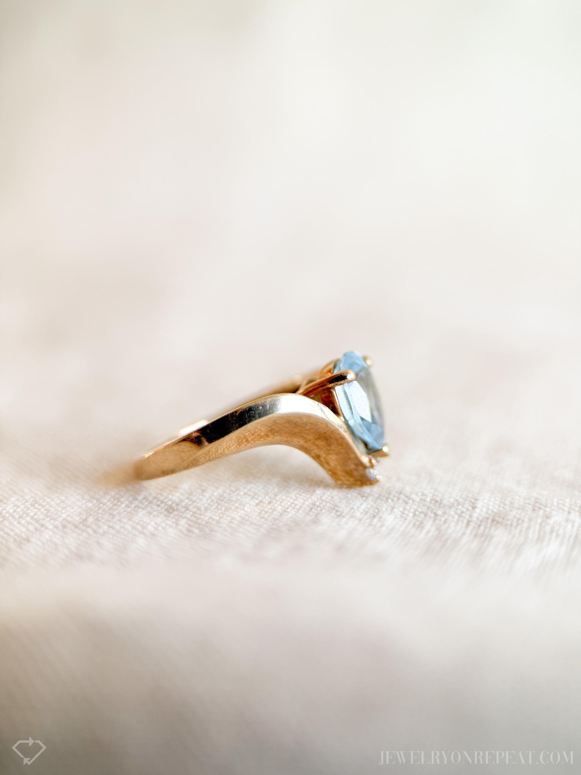 Vintage 1990s Blue Topaz & Diamond Ring in 10k Gold