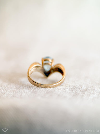 Vintage 1990s Blue Topaz & Diamond Ring in 10k Gold