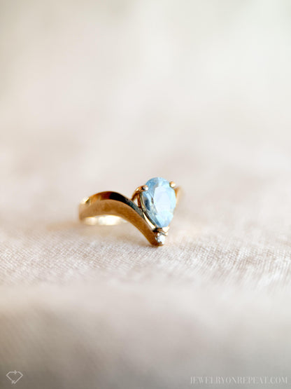 Vintage 1990s Blue Topaz & Diamond Ring in 10k Gold