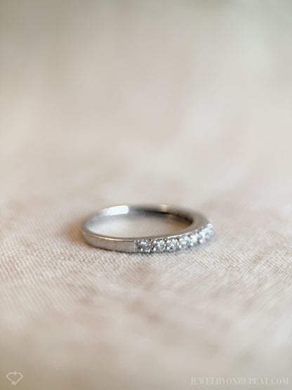 Vintage 1990s Diamond Wedding Band, 14K White Gold, Classic Straight Band, Prong Set Diamonds